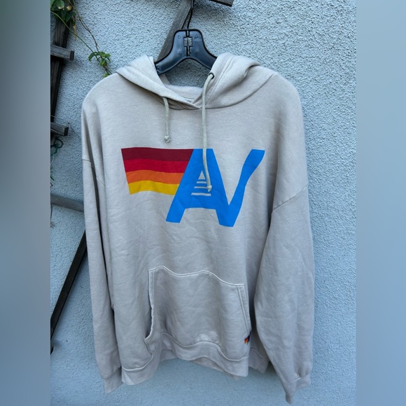 Aviator Nation Logo Relaxed Pullover Hoodie in Sand Unisex Size XL NWT - Picture 1 of 6